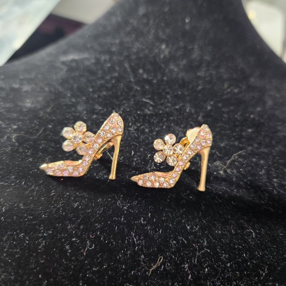 Elegant Gold and Pink High Heel Earrings